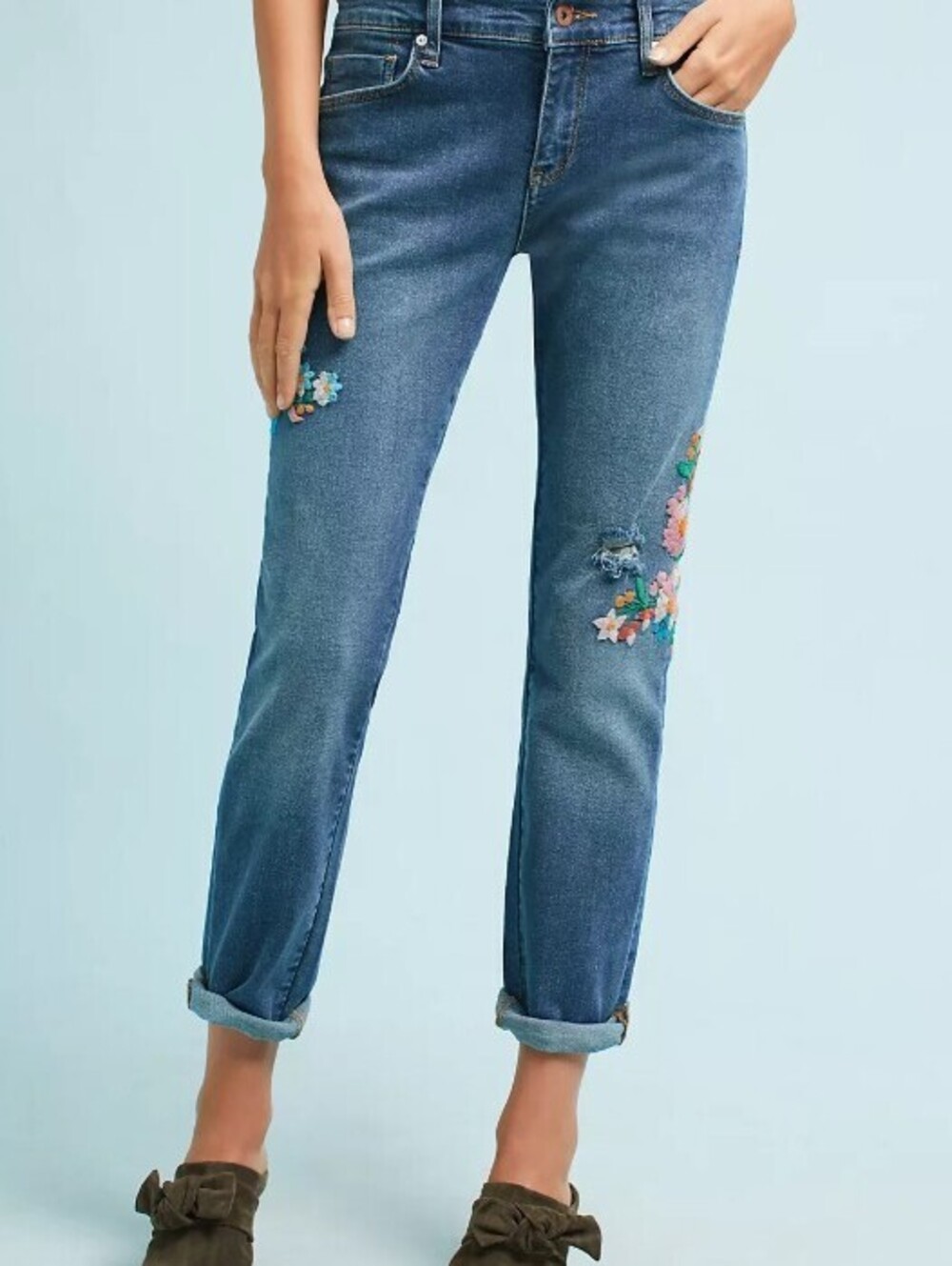 Pilcro by Anthropologie Embroidered Mid-Rise Slim Boyfriend Jean - Size - 28 - Picture 2 of 13